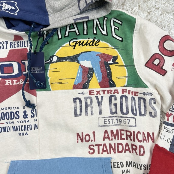 Polo Ralph Lauren Hoodie Polo Country Patchwork Multi Logo Mens Large Dry Goods - Picture 3 of 13
